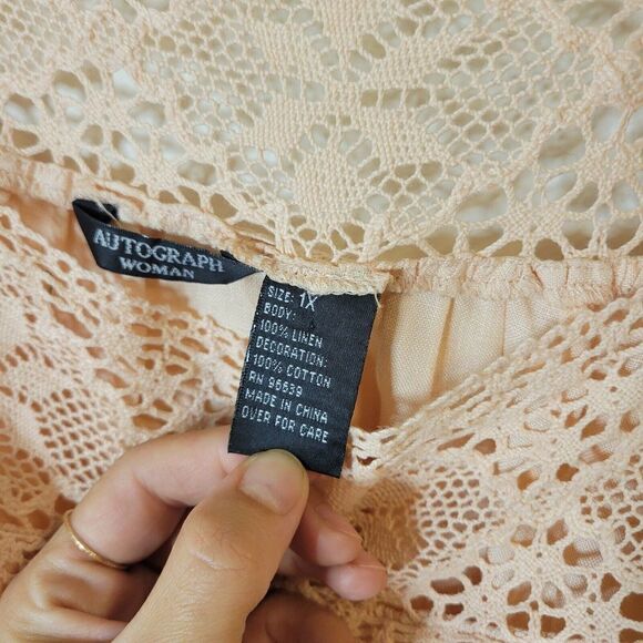 Autograph Women's Embroidered Yoke Square Neck 100% Linen Top Blouse Size XL - Picture 6 of 7